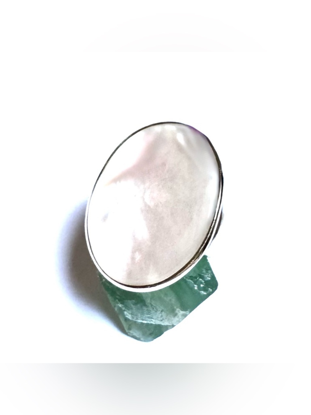 STATEMENT RING Sterling Silver Mother of Pearl Iridescent S10 Oval BOLD